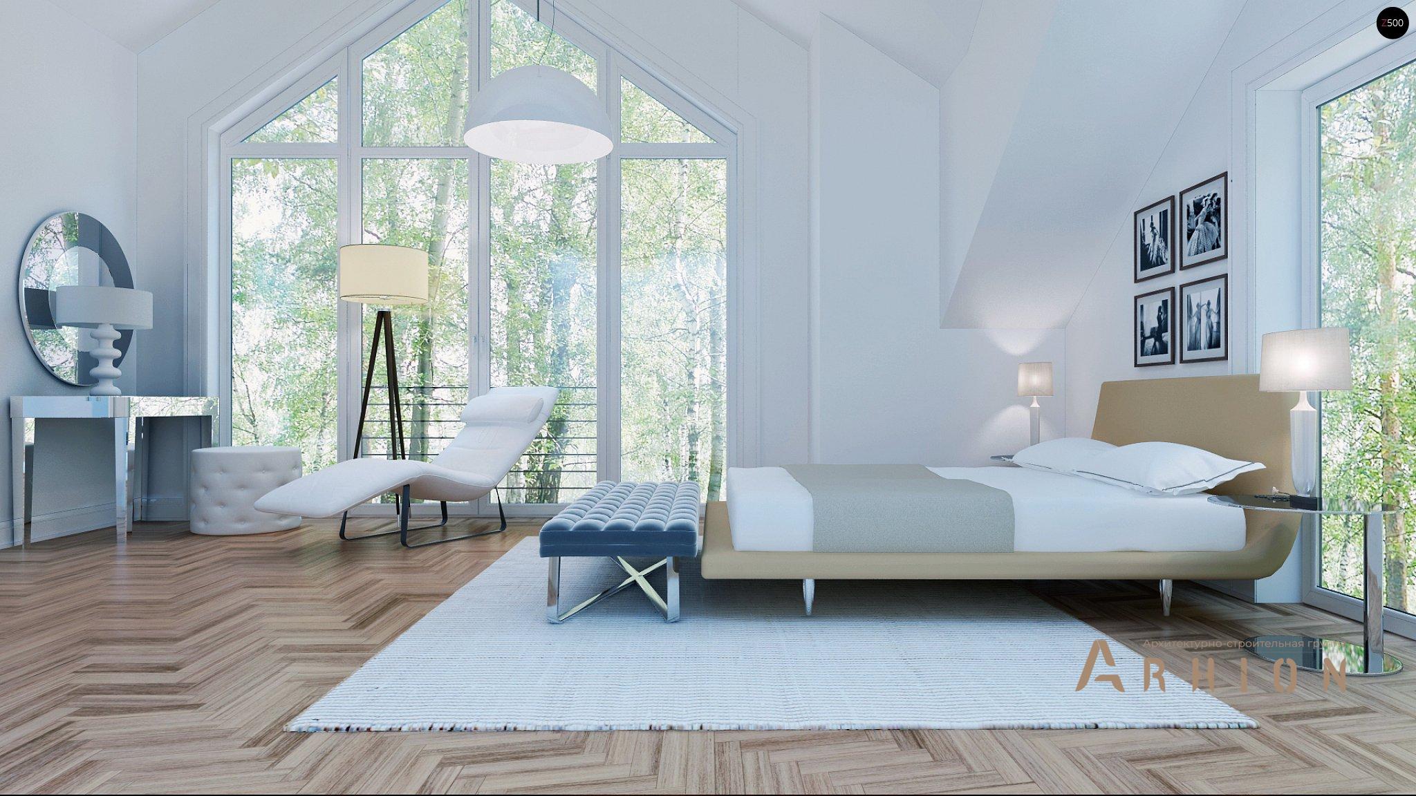 8. Проект одноэтажного дома в европейском стиле с двускатной кровлей, Z226 plus, площадью - 175 кв c мансардой, терассой, гаражом, эркером